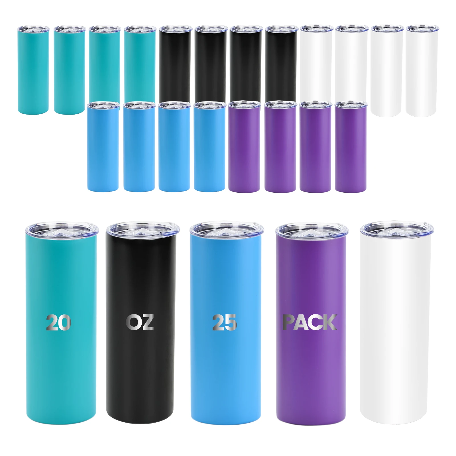 

US warehouse IN STOCK 20OZ powder coated skinny straight tumbler vacuum thermos insulated water bottle travel coffee cup