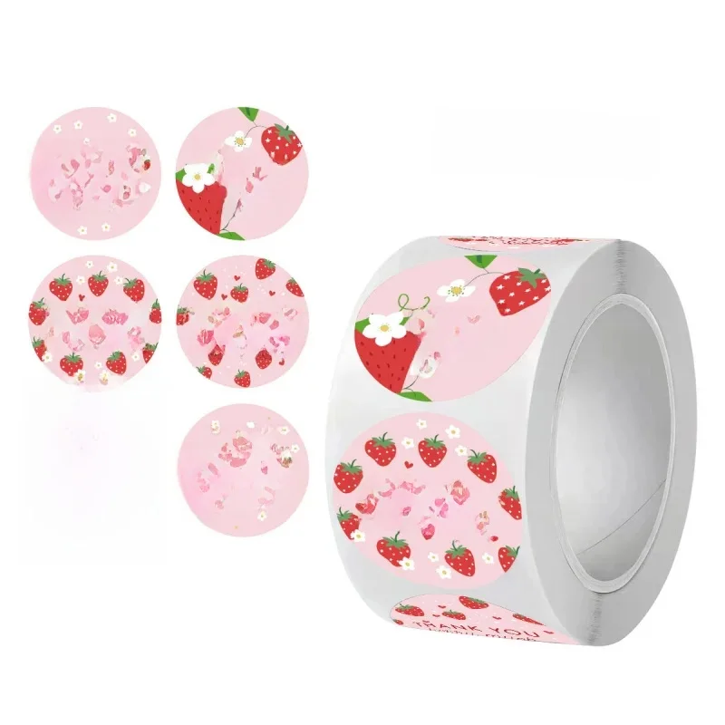 500 sztuk truskawkowe naklejki z podziękowaniami, DIY etykiety samoprzylepne koperty naklejki do uszczelniania prezentów urodziny Cupcake naklejka dekoracyjna — 2