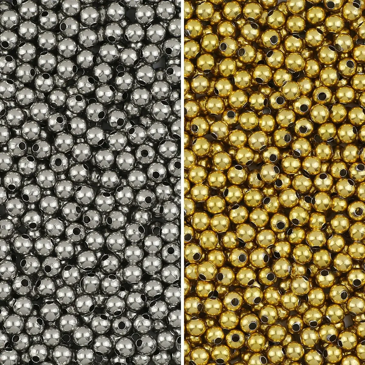 3-8mm 30-100 sztuk złoty kolor koraliki ze stali nierdzewnej okrągłe puste luźne koraliki do tworzenia biżuterii DIY bransoletka akcesoria naszyjnikowe — zdjęcie 2