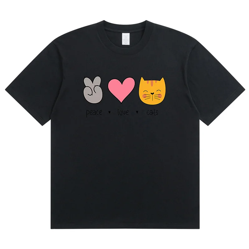 Summer New Peace Love Cats Fashion Sports Women's T-Shirt Harajuku Graphic Clothing Women's Top,Drop Ship