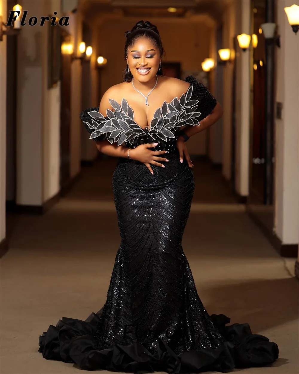 

Aso Ebi Dubai Black Mermaid Evening Dresses Off Shoulder Beading Floral Prom Dress Wedding Party Guest Gowns Customized 2026