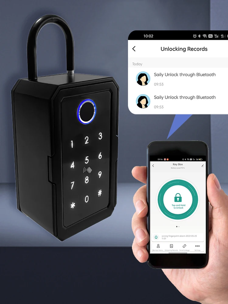 Imagem -03 - Tuya Smart Keyboxs Eletrônicos Funcionam com Bluetooth Gateway Impermeável ao ar Livre Lock Box Segurança Fingerprint Wall Key Box para Casa