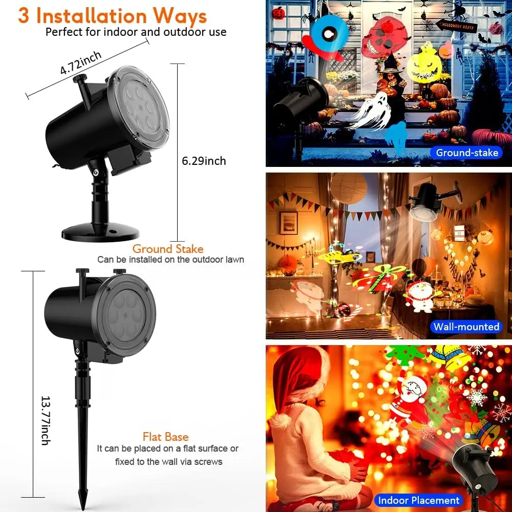 Halloween Projector Lights LED Christmas Projector Lamp 16 Pieces Slides IP65 Waterproof Outdoor Projector Christmas Decorations