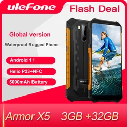 Ulefone-Armor X5 견고한 스마트폰, 안드로이드 11, 옥타코어, NFC, IP68, 3GB, 32GB, 5000mAh, 4G LTE, 방수 휴대폰