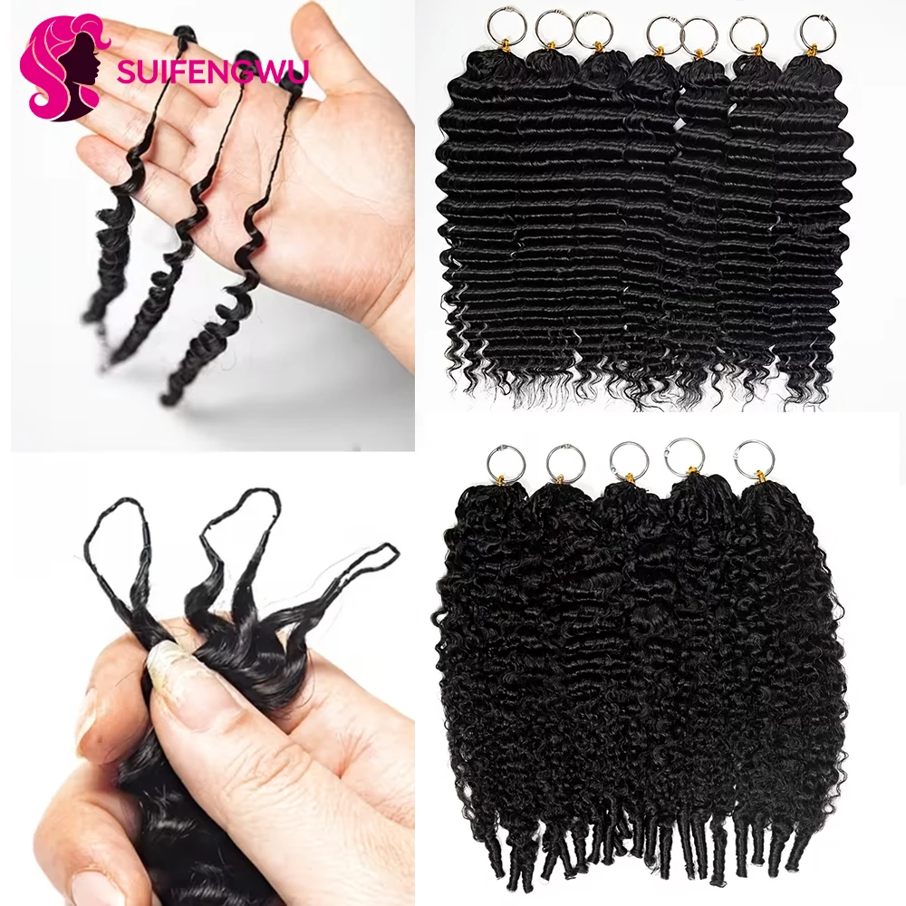 60 g. 100 ciocche (50 paia) di capelli umani ricci birmani, colore nero naturale, 100% capelli umani, pre-divisi, per applicazione con tecnica a piuma, estensioni per capelli a piuma, onde profonde,