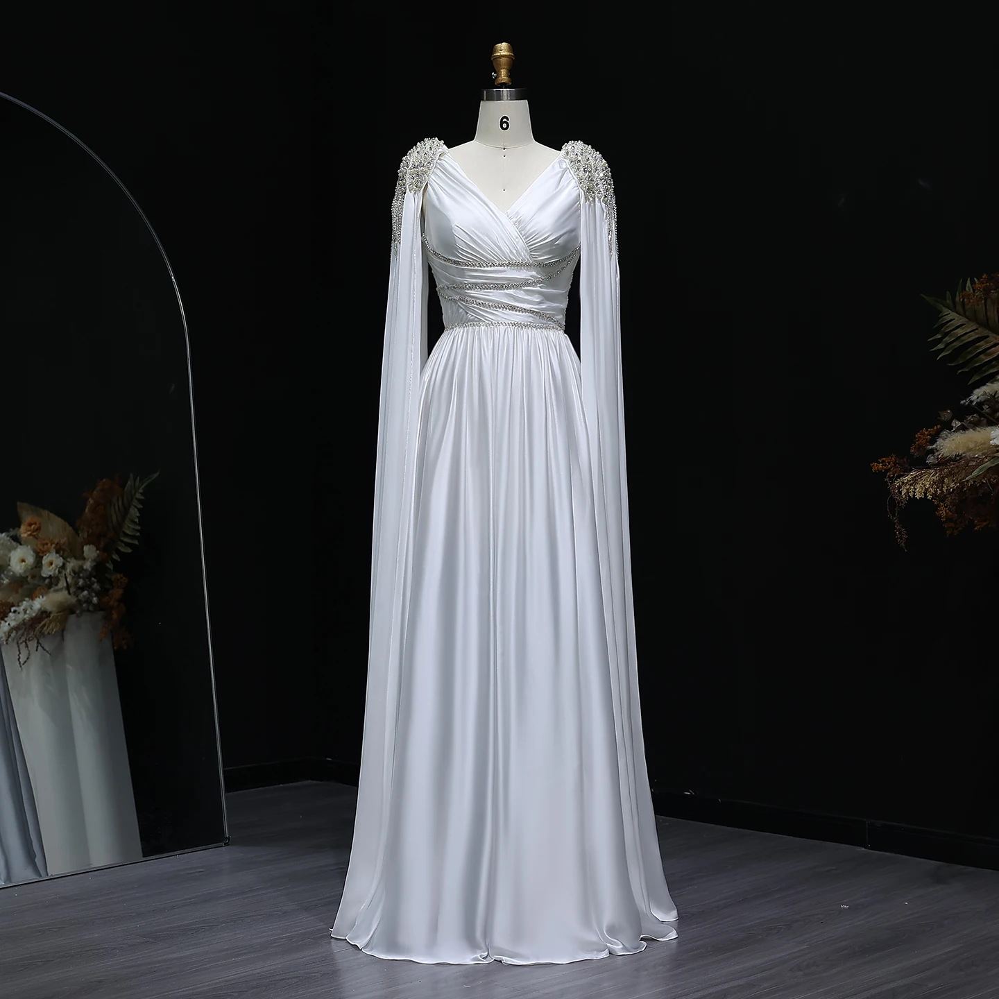 Sharon Said Luxury Crystal Rose Gold Evening Dress with Cape Elegant V-Neck Turquoise Women Wedding Party Gown SS589 Customized image 4