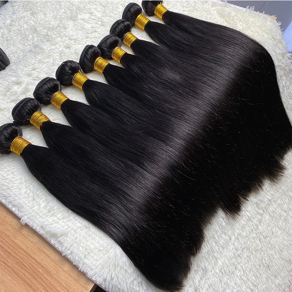 30 32 Inch Bone Straight Bundles with Closure Brazilian Double Drawn Raw Human Hair Bundles with Closure  3 Bundles with Closure