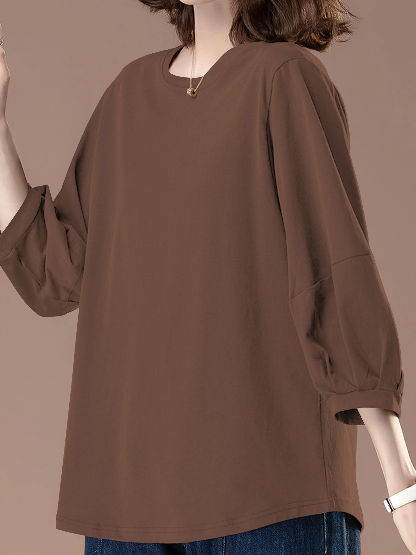 Damen-Tops mit 3/4-Ärmeln, Rundhalsausschnitt, lässig, trendig, lockere T-Shirts – Detail 22