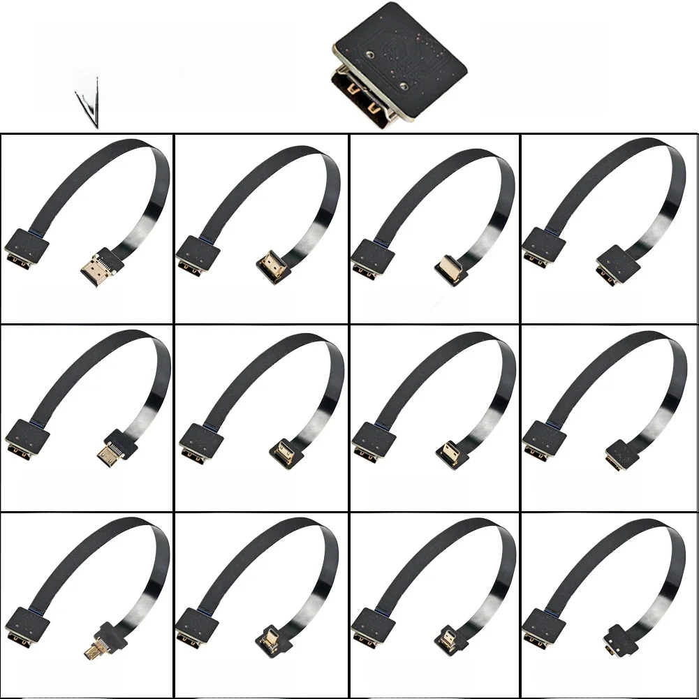 Câble plat A4 flexible compatible HDMI FFC Fpv Ultra fin Micro HDMI femelle A4 vers HDMI Mini 90 degrés Micro mâle FPC