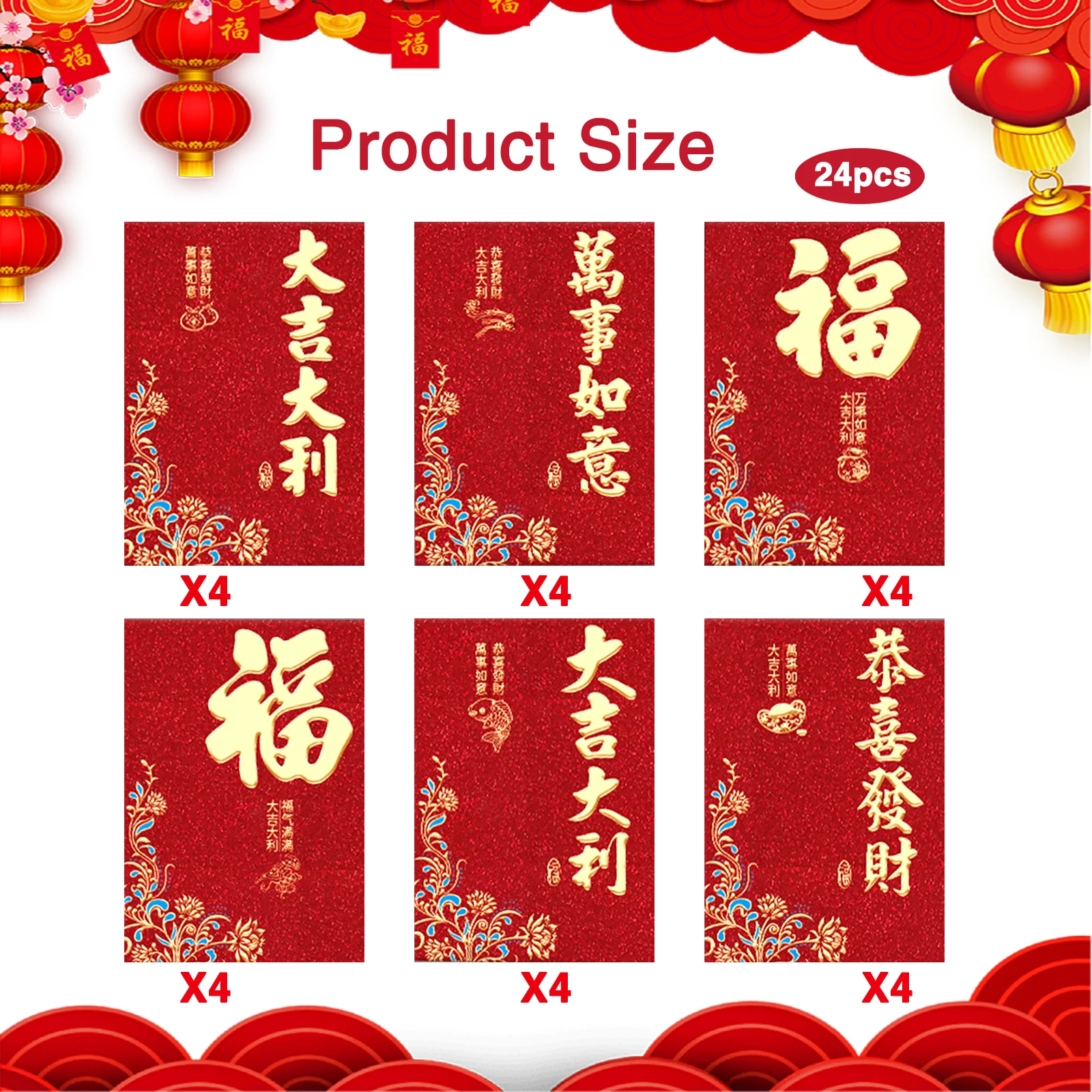 24 Pcs Chinese New Year Red Envelopes 2024 Chinese New Year Money Envelope Hong Bao, Lucky Money Red Packets for Chinese