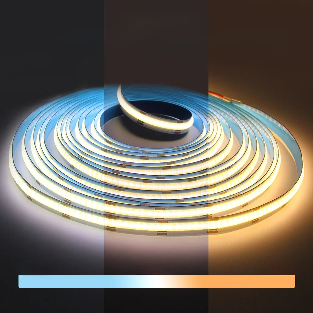 Bande lumineuse LED CCT COB haute densité 608 LED s/m, Flexible et variable, 2700K à 6500K, éclairage LED variable, DC12V 24V