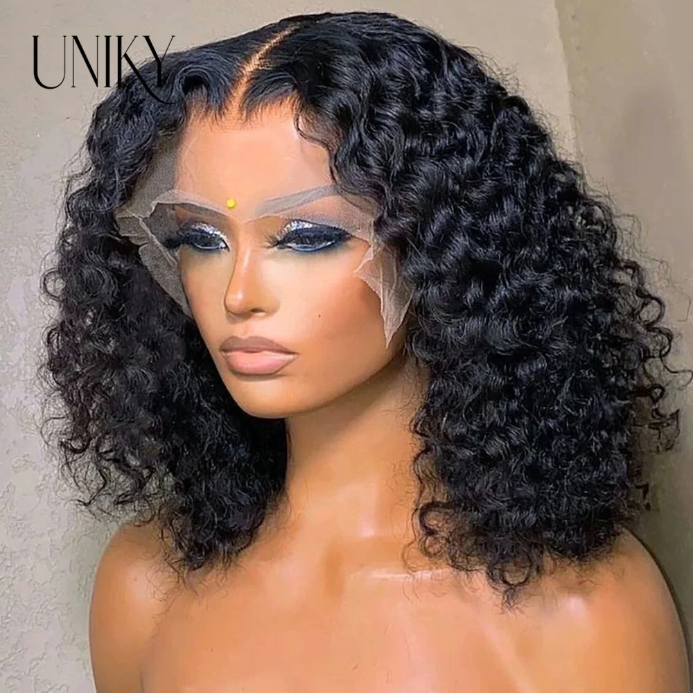 Mongolian Deep Curly Lace Front Perucas para Mulheres, Kinky Curly Lace Encerramento Peruca, 4x4 Glueless Bob Wig