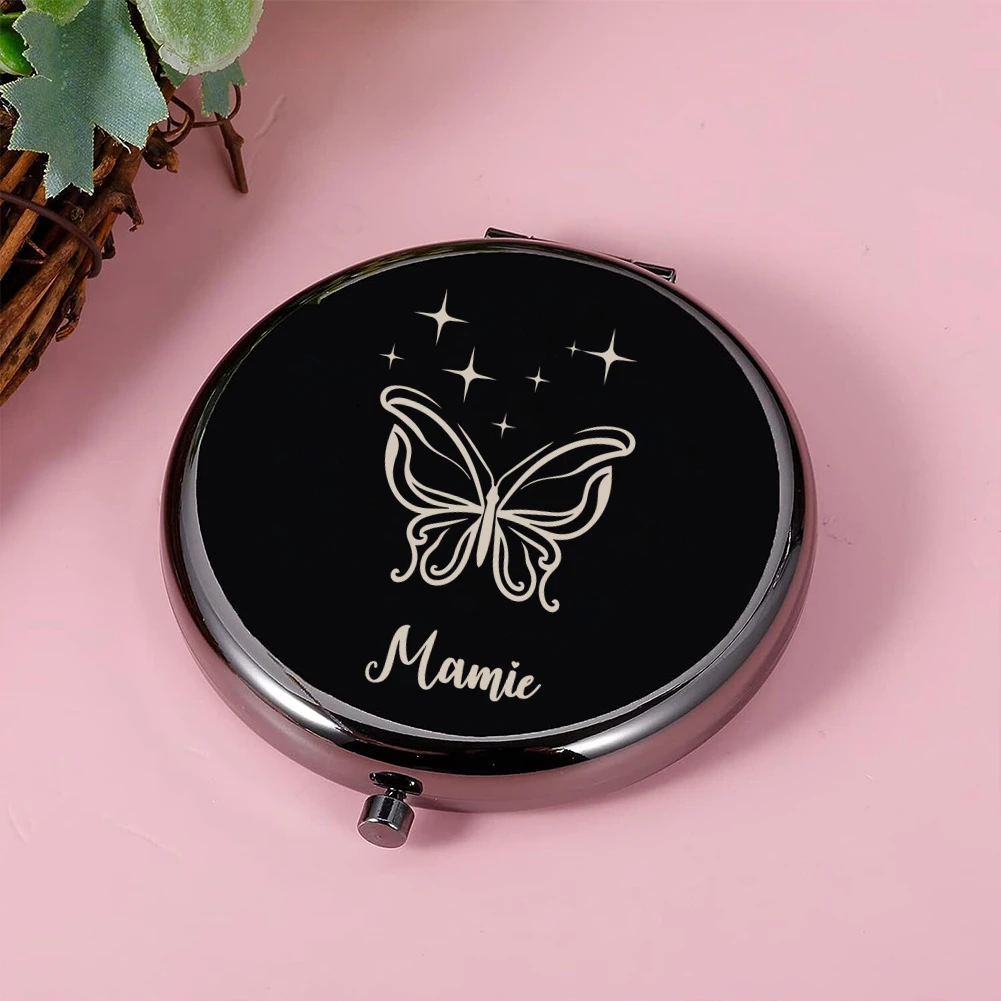 Miroir de maquillage de poche personnalisé avec motif papillon, cadeau cosmétique portable pour sœur, proches, fêtes et Noël