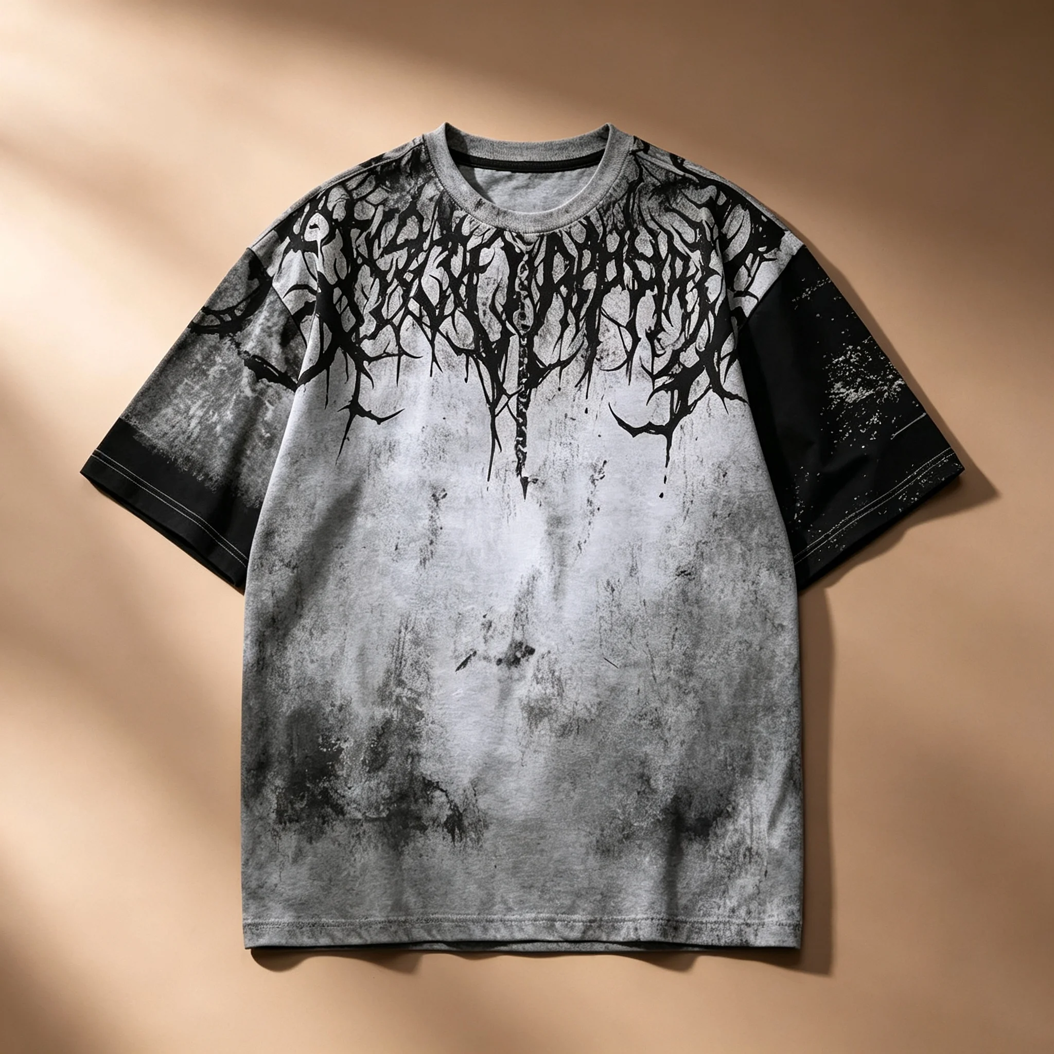 Herren Vintage Washed Distressed T-Shirt mit Dornen-Gothic-Print, Oversized, locker geschnitten, Kurzarm, Streetwear, Punk-Tee-Top – Detail 2