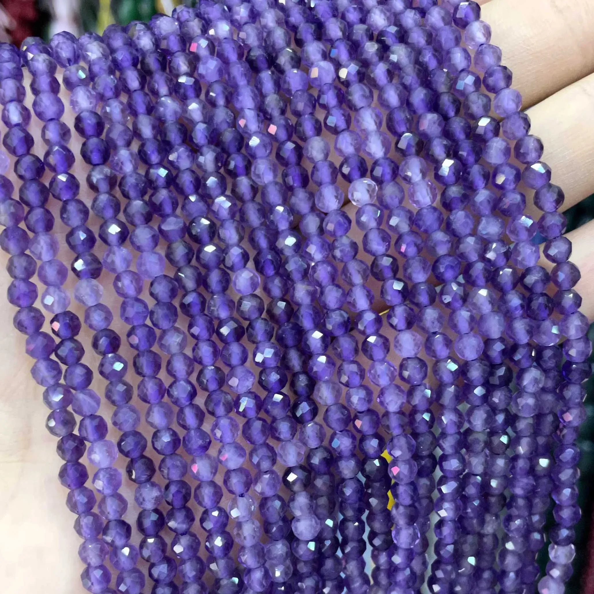 2MM 3MM 4MM fasetowany naturalny klejnot kamień ametysty okrągłe koraliki dystansowe do tworzenia biżuterii DIY bransoletka naszyjnik — 2