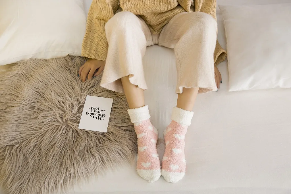 

Cozy knit love heart pattern socks, fluffy cuff, soft warm, perfect for home wear, new beginnings inspiration gift.