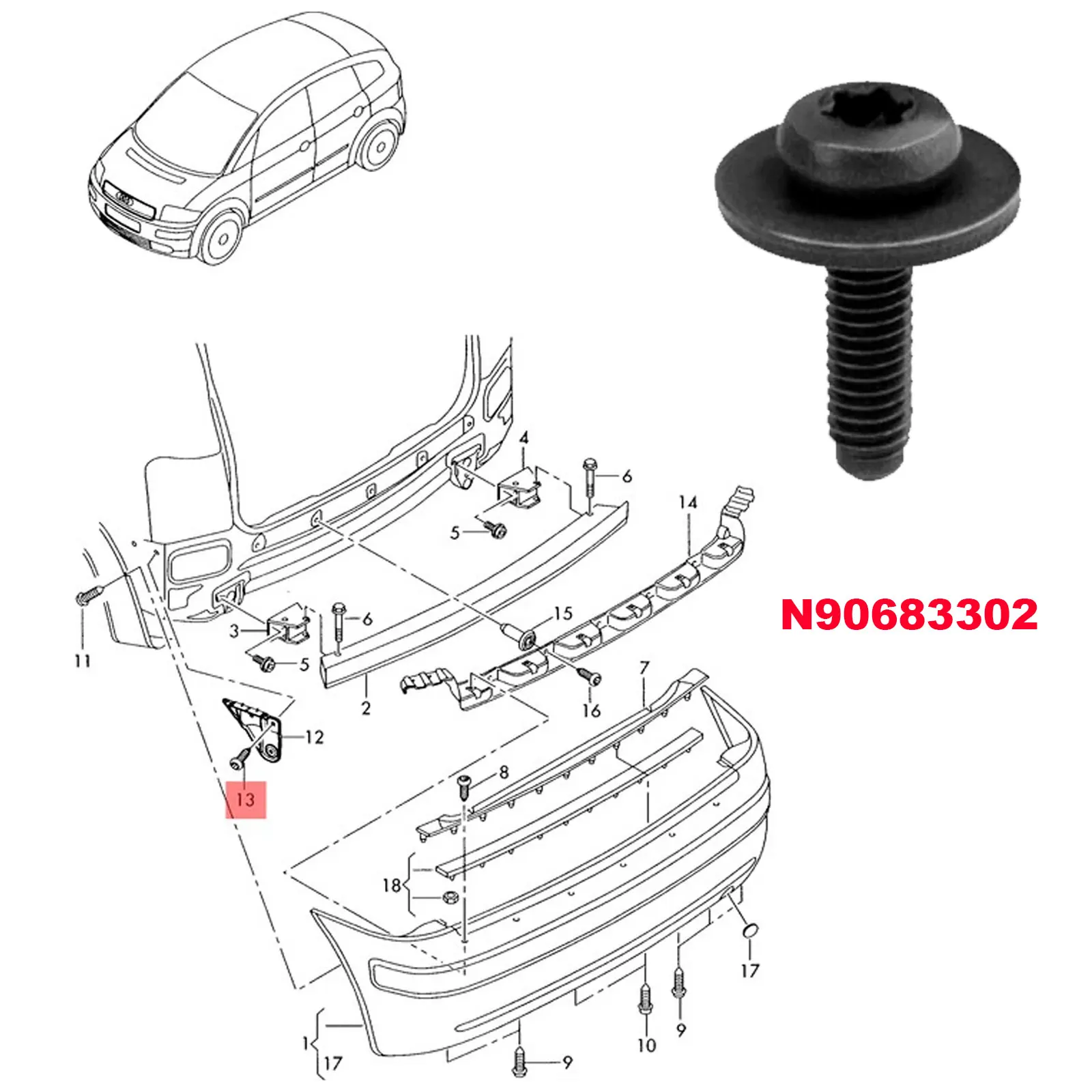 Vite bullone faro N 90683302   Vite bullone parafango M6X20 PER Audi A4/S4 Q5 Q7 A6 A7 w PER Audi A4/S4 Q5 Q7 A6 A7