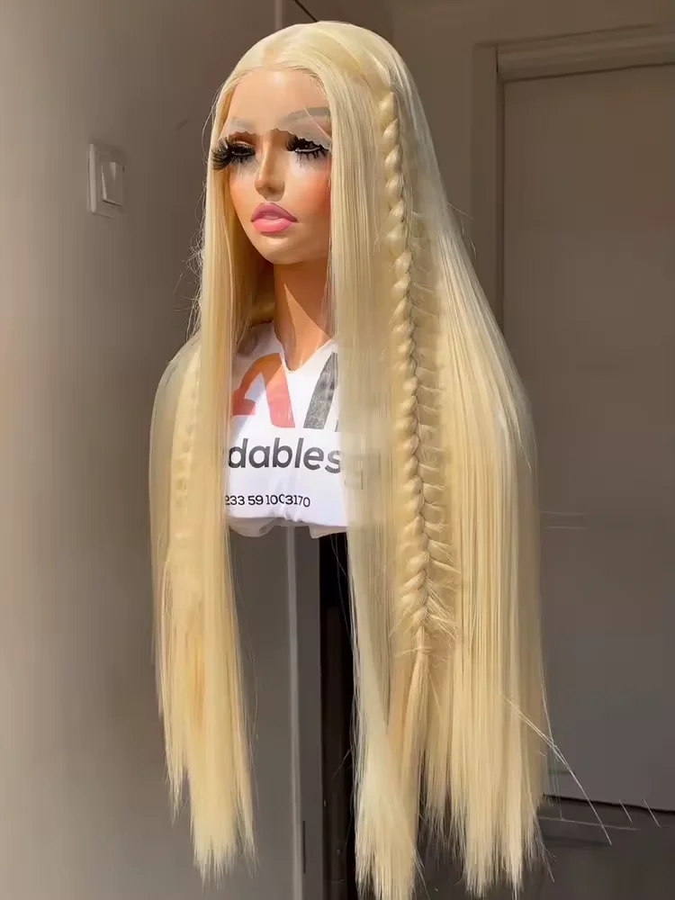 Wig Rambut Asli Manusia 200% Density 40 Inch 613 Honey Blonde Lace Front Brazilian Bone Straight 13x4 HD Transparent Lace Frontal Wig