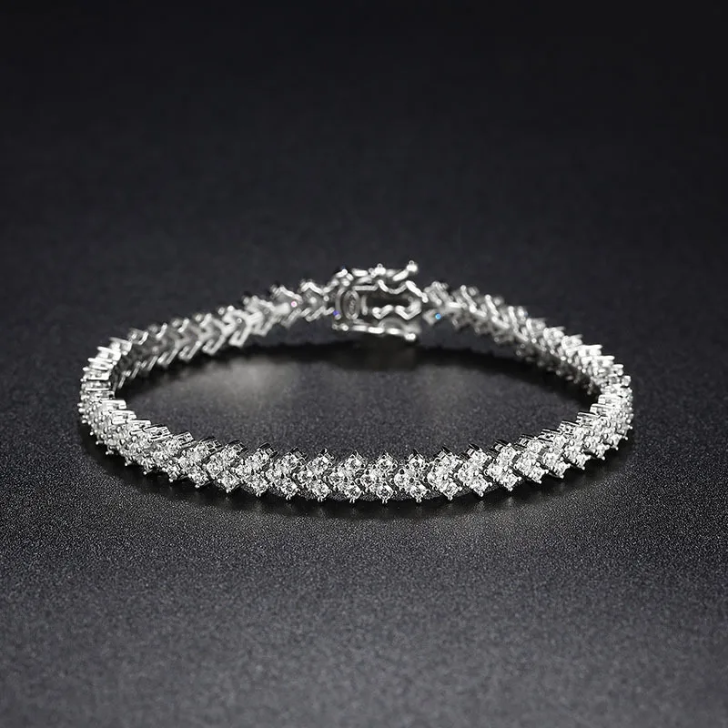 Trendy S925 Silver Carbon Diamond Chain Bracelet Women Ins Jewelry 3 Row Geometric Link Bracelets Bangle White Gold Plated Gift