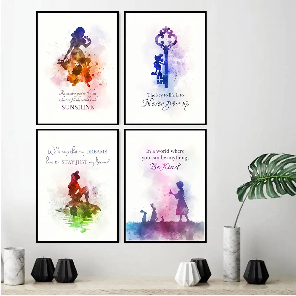 Disney Set Cinderella Watercolor Canvas Painting Wall Art Princess Poster Prints Pictures Living Room Home Decor Mural Cuadros