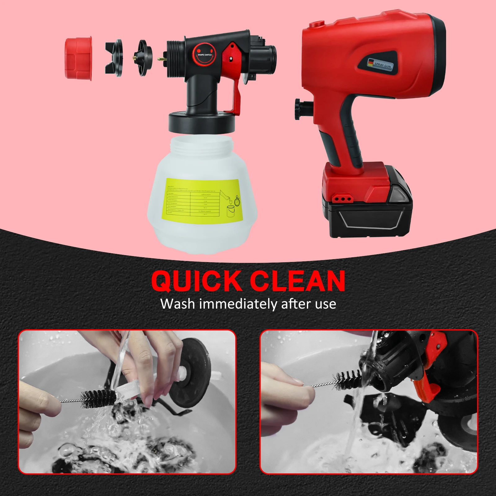 1000ML Cordless Electric Spray Gun Brushless Paint Sprayer Auto Furniture Coating Airbrush for Milwaukee 18V Battery(No Battery)