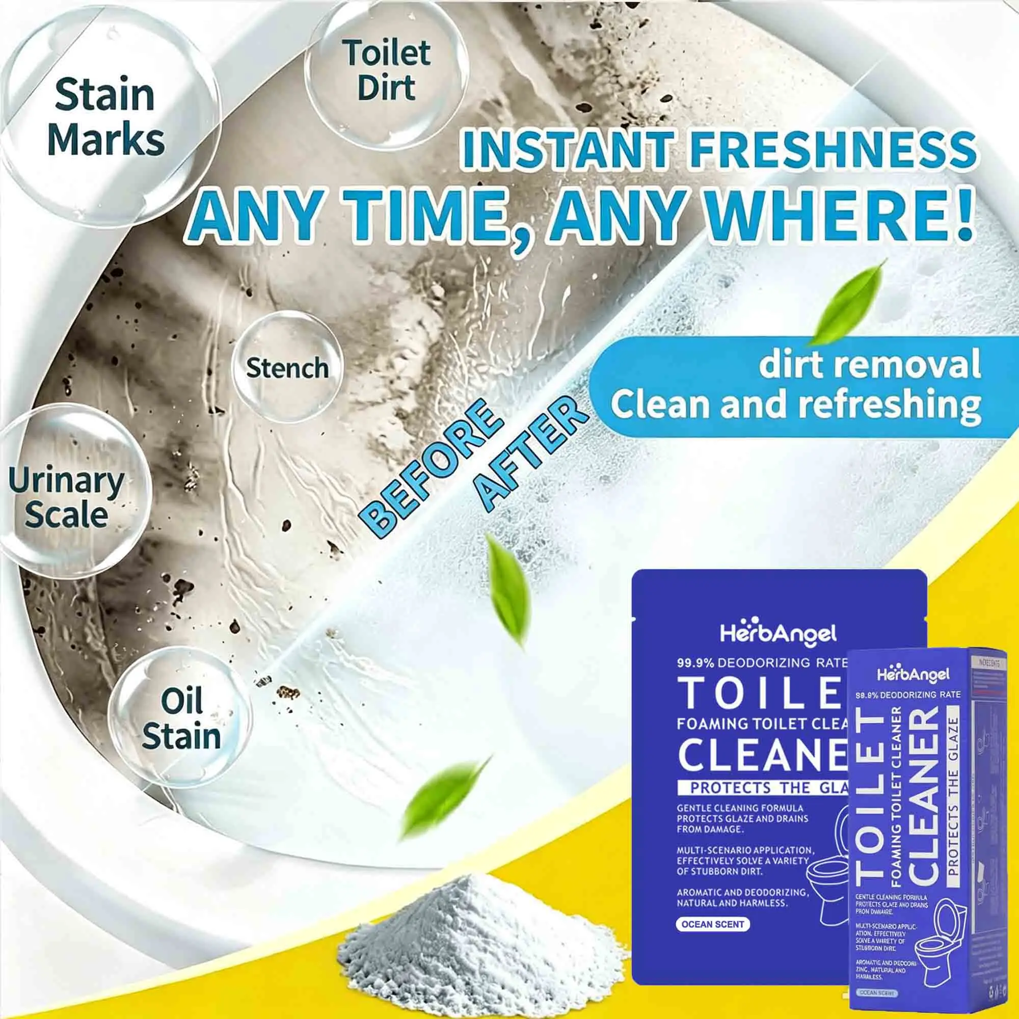 Toilet Bowl Cleaning Powder Ocean Scent 240g Bagged 200g Sachets Combo Remove Limescale Septic Safe Daily Toilet Maintenance