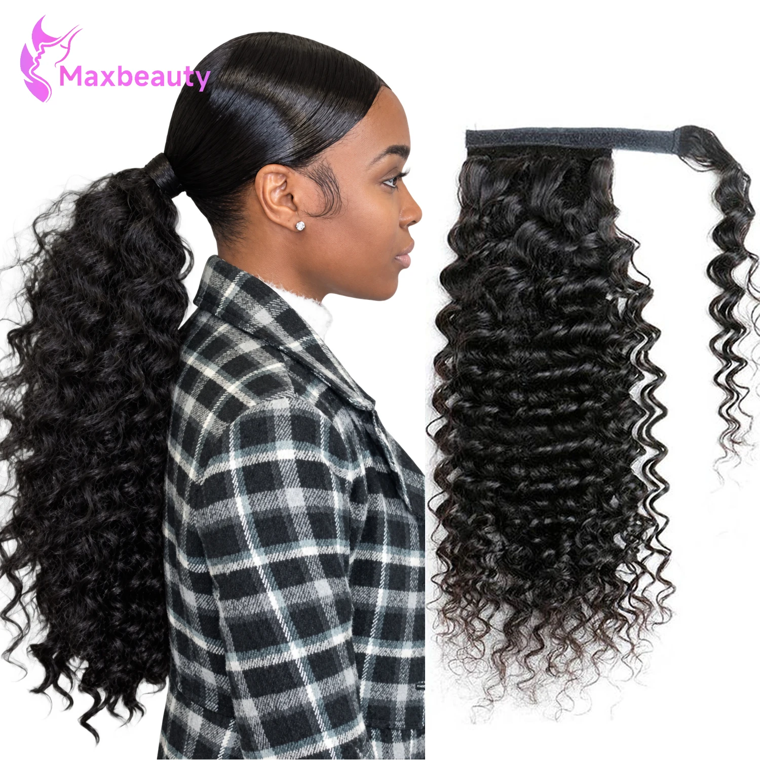 Deep Wave Ponytail Human Hair Extensions For Women Wrap Around Deep Curly Ponytail Brazilian Virgin Human Hair Clip In Ponytail
