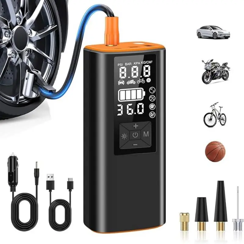 

Portable Air Compressor - 150 PSI Cordless Tire Inflator with Digital Pressure Gauge & LED Light for Cars, Bikes, Motorcycles,