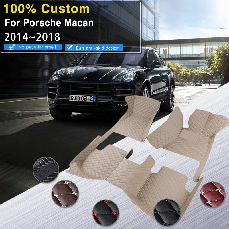 Car Floor Mats For Porsche Macan 95B 2018 2017 2016 2015 2014 Leather Car Mats Full Set Tapis Voiture Car Accessories Interior