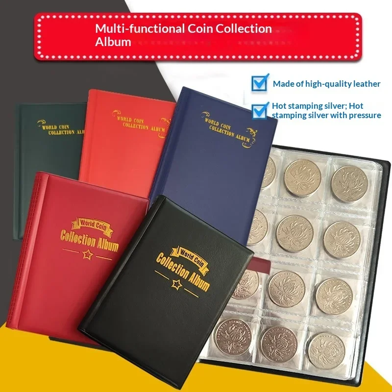 120 Pockets Coin Collection Book Transparent PVC Pockets Artificial Pu Leather Album For Commemorative Coin Silver Storage
