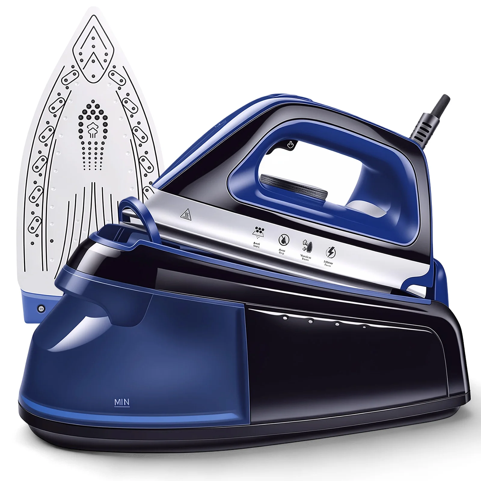 Plancha de Vapor de 2400W con Tanque de 1L y Suela de Cerámica, Planchado Vertical de 40-60g/min, 360° °   Cable Giratorio para Uso Doméstico/Hotelero