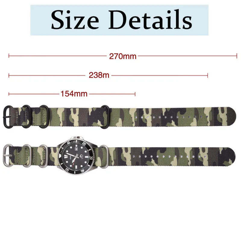 High Quality Camouflage Five Rings Nylon Strap  Sports Band 20MM 22MM Casual Men Women Watch Accessories