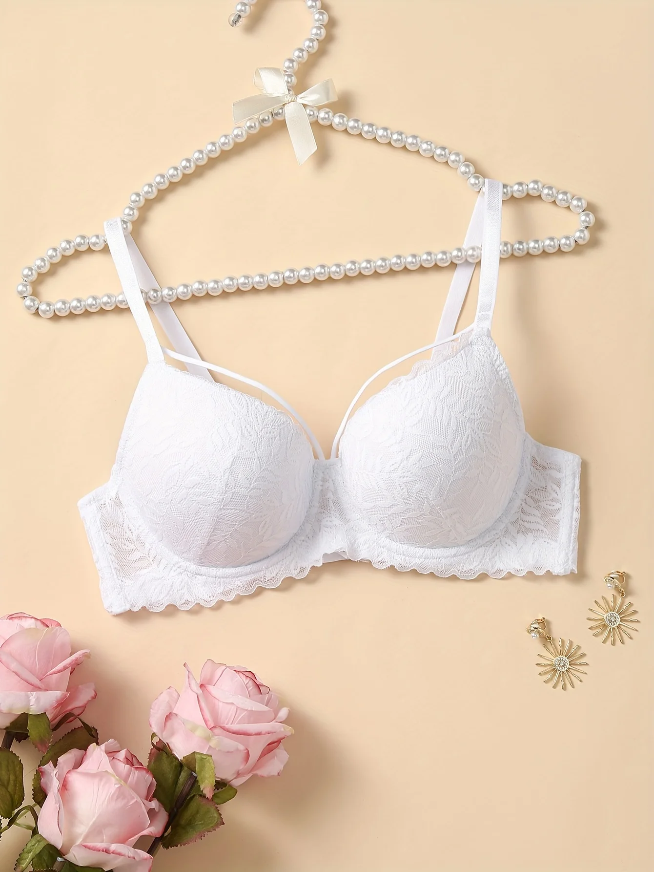 Women's sexy lace bra with steel ring push-up support 3/4 thin cup anti-sagging side breast underwea