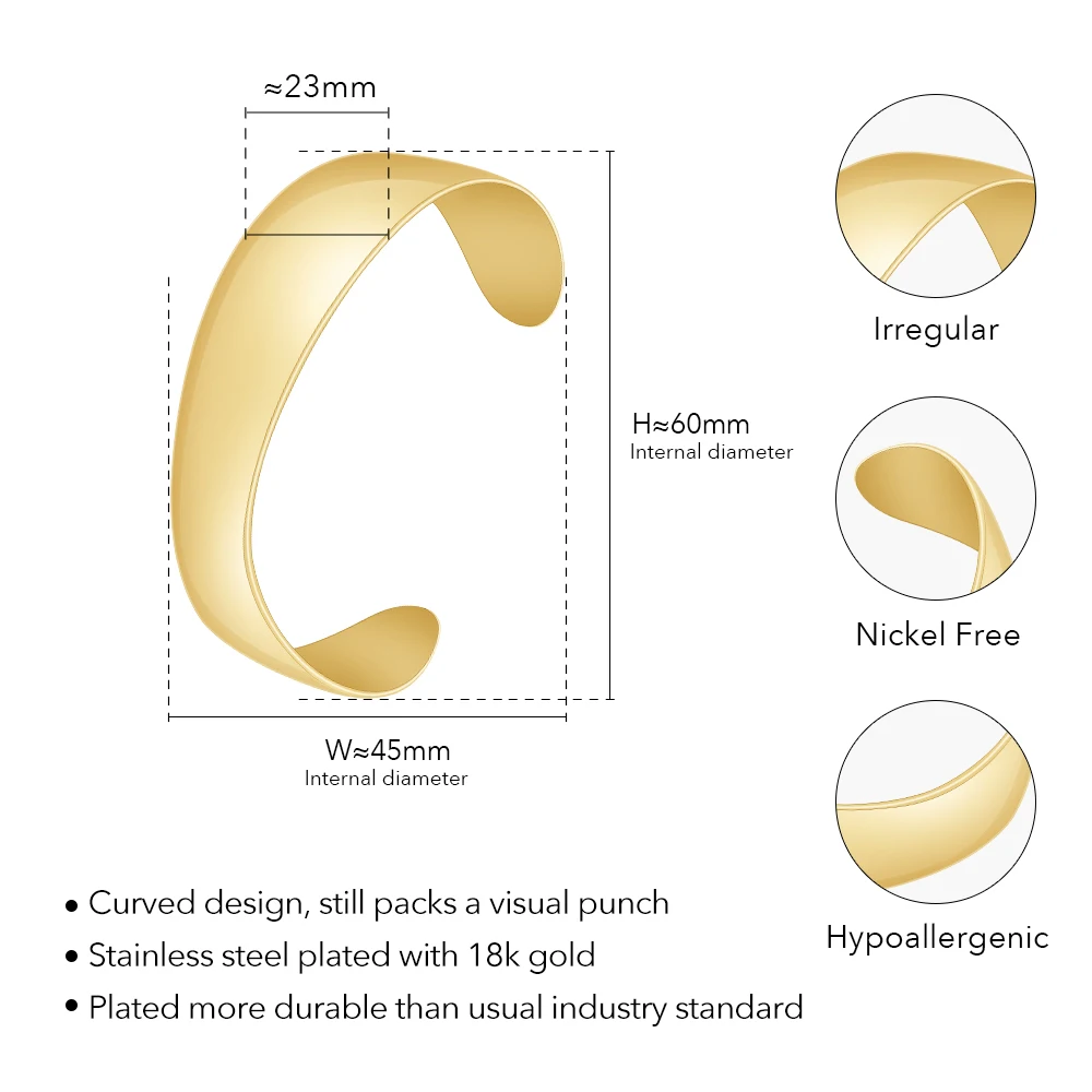 ENFASHION Pulseras Irregular Curved C Shape Open Bangle For Women's Stainless steel 18K Gold Plated Cocktail Party Jewelry B2427