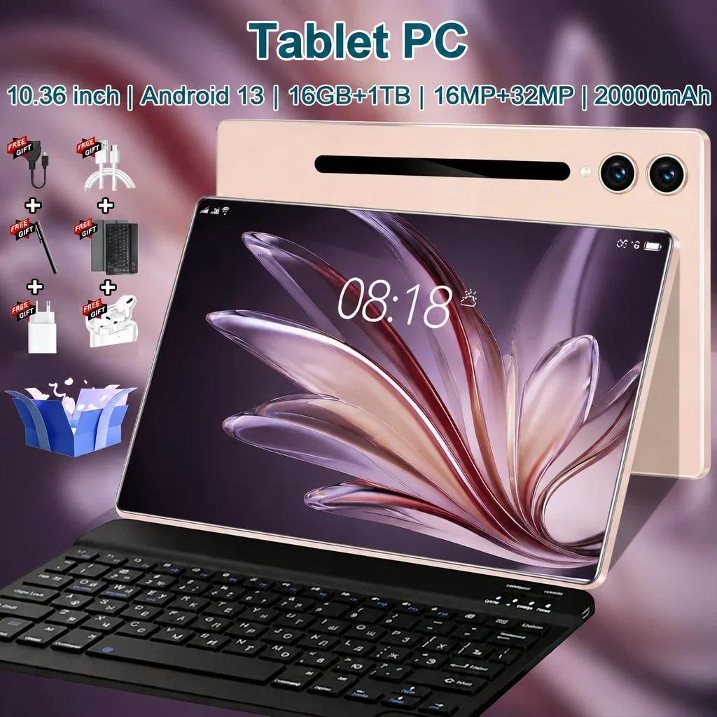 Tableta Android 2026, pantalla HD de 10,36 pulgadas, batería de gran capacidad de 20000 mAh, 16 GB + 1 TB de almacenamiento, chip de 14