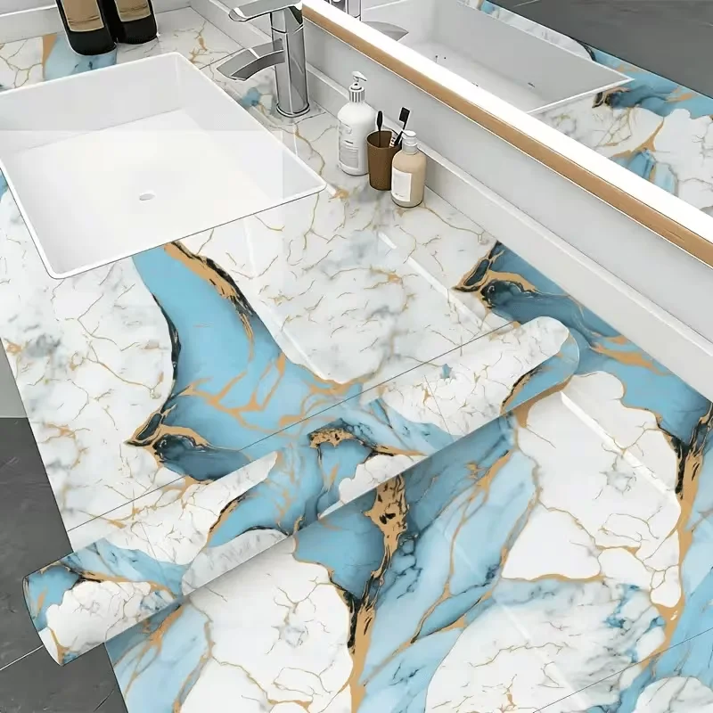 Faux Marble-Effect Wallpaper Is Easy To Install And Suitable For Decorating Kitchen And Bathroom Wall And Backsplashe.