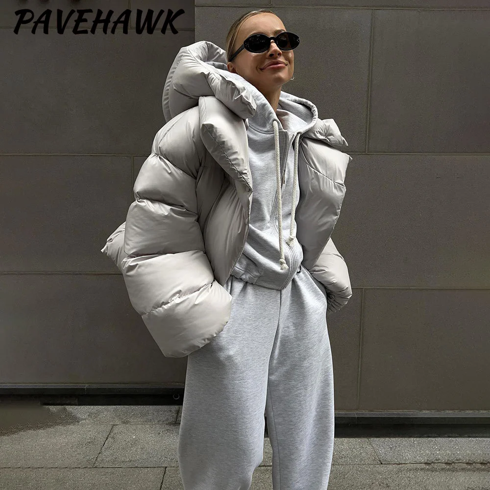 Women Hooded Winter Quilted Jacket Thick Warm Solid Streetwear Zipper Loose Down Parkas Streetwear Office Ladies Puffer Outwear