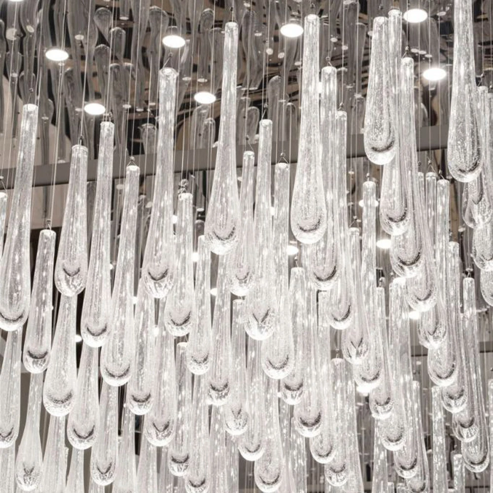 

Оптовая продажа, роскошная большая высокая потолочная люстра, стеклянные декоративные подвесные светильники с каплями воды для виллы, отеля, банкетного зала, ресторана