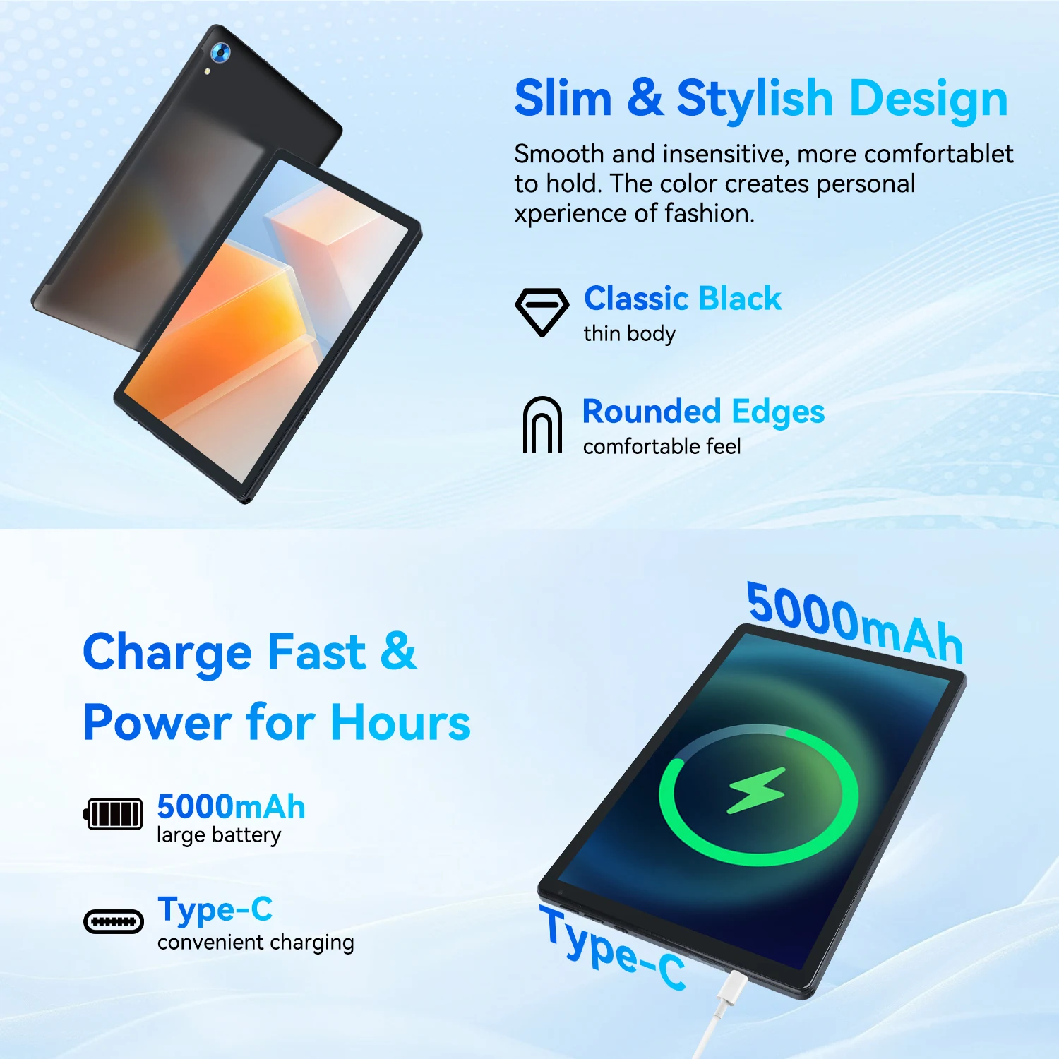 แท็บเล็ต OC101 ระบบปฏิบัติการ Android 13 ขนาด 10 นิ้ว Octa-Core แรม 8 (4+4) แรม 128GB (รองรับการเพิ่มความจุด้วยการ์ด TF สูงสุด 1TB) พร้อม WiFi 6 Bluetooth 5.0 กล้องคู่ และระบบชาร์จเร็ว