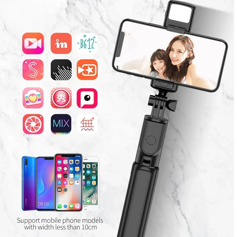 Roreta foldable Szikratávirát Bluetooth selfie botot telefont tartóját Bevonható multifunctional Háromlábú vel Zárkózott kioldó selfie ligh