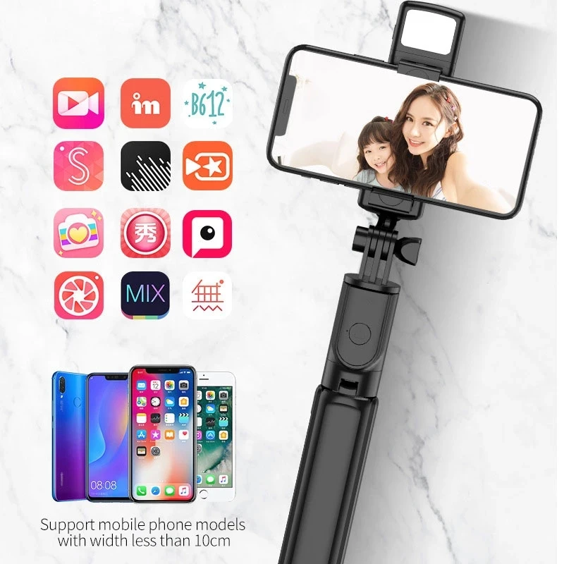 Roreta Foldable Wireless Bluetooth Selfie Stick Phone Holder Retractable Multifunctional Tripod With Remote shutter Selfie light