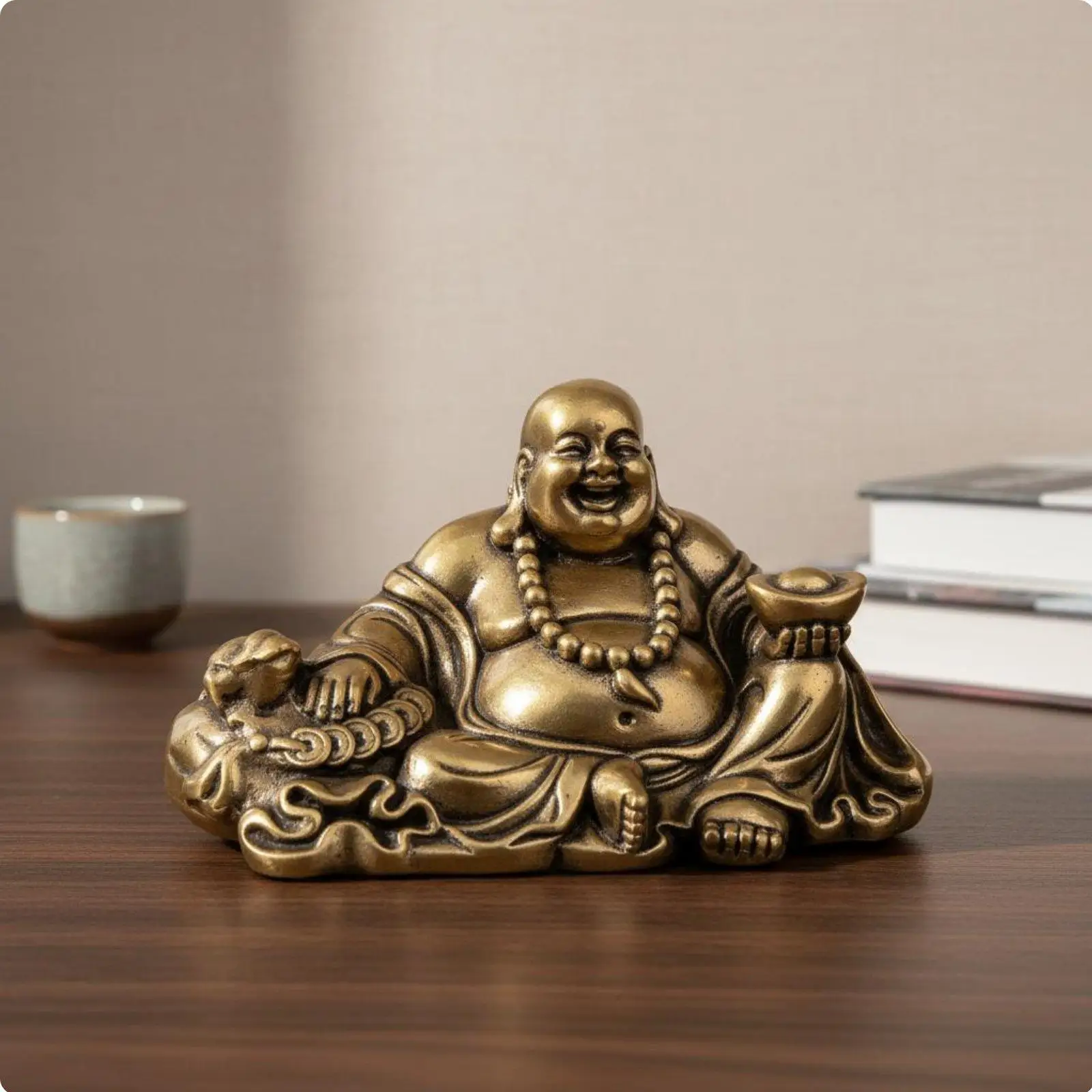 Brass Laughing Maitreya Buddha Statue Metal Figurine Desktop Ornament  Feng Shui Decoration for Home Indoor Religious Craft