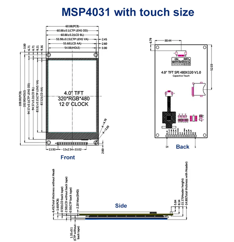 4.0 Inch 320X480 Spi Seriële Tft Lcd-Scherm Optionele Capacitieve Touchscreen Module Voor Esp32/Stm32/Arduino Uno & Mage2560/C51/Ch32