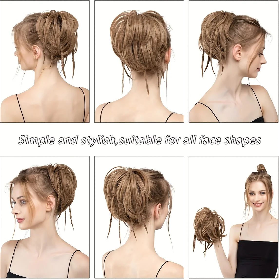 Cabelo desgrenhado bagunçado coque de borracha scrunchie sintético ondulado extensões de coque elástico chignon instantâneo rabo de cavalo updo para mulher