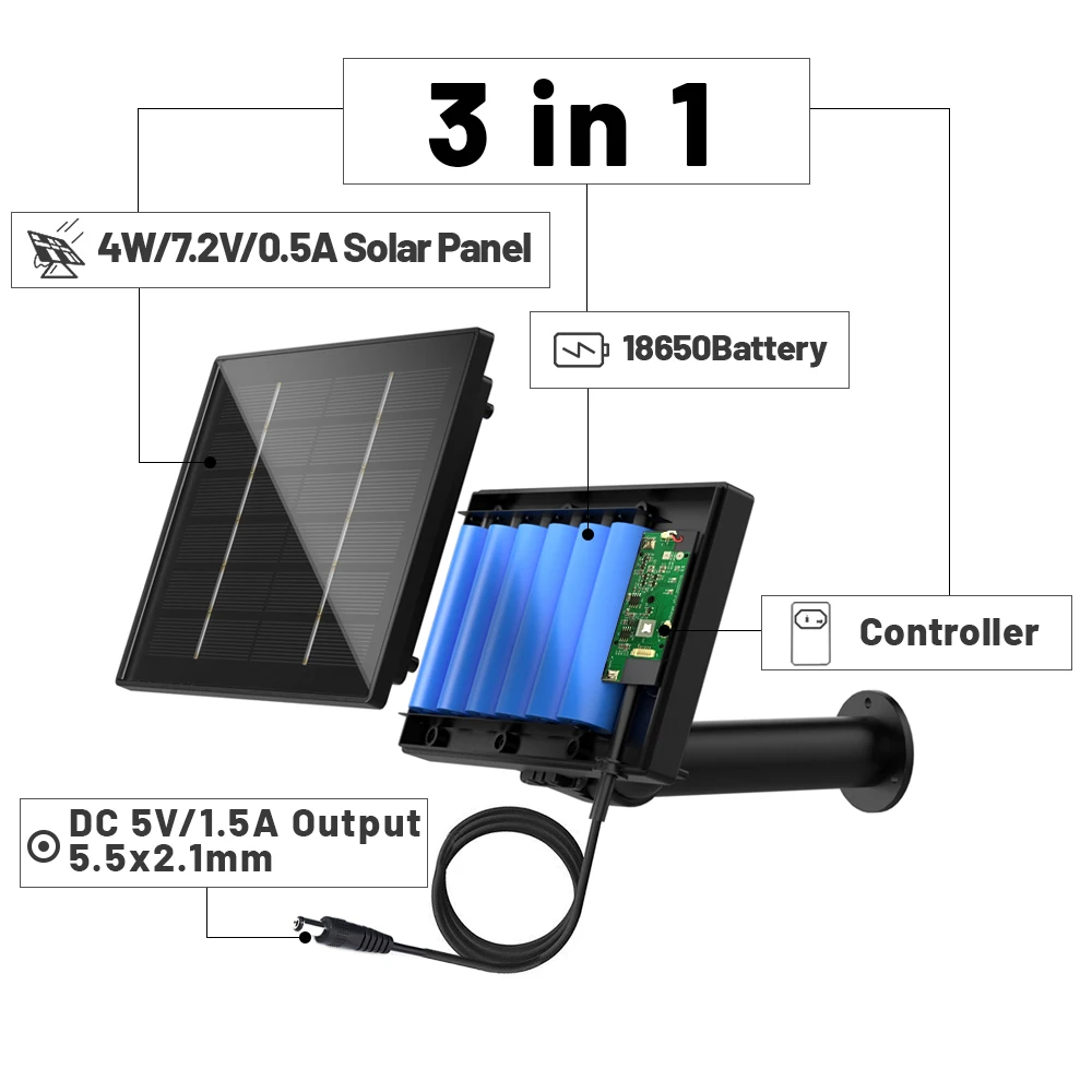 Cargador de batería Solar D4 5V 6V para cámara de seguridad, Banco de energía Solar portátil con salida DC 5521, Panel Solar de 4W