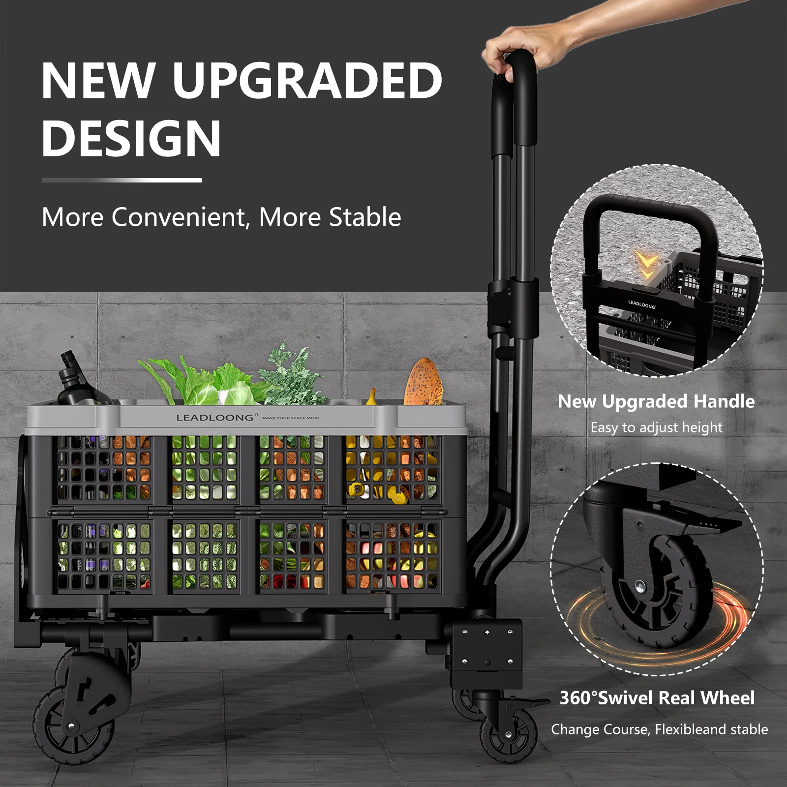 LEADLOONG Portable Tool Cart Transformable Hand Cart with Collapsible Basket Foldable Trolley