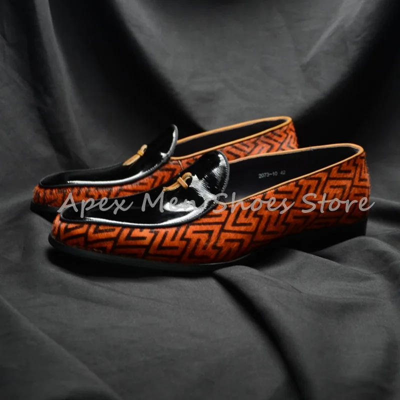 

Casual Orange Geometric Suede Cowhide Loafers Mixed Colors Tassel Decorated Slip On Man Shoes Breathable Flat Formal Shoes
