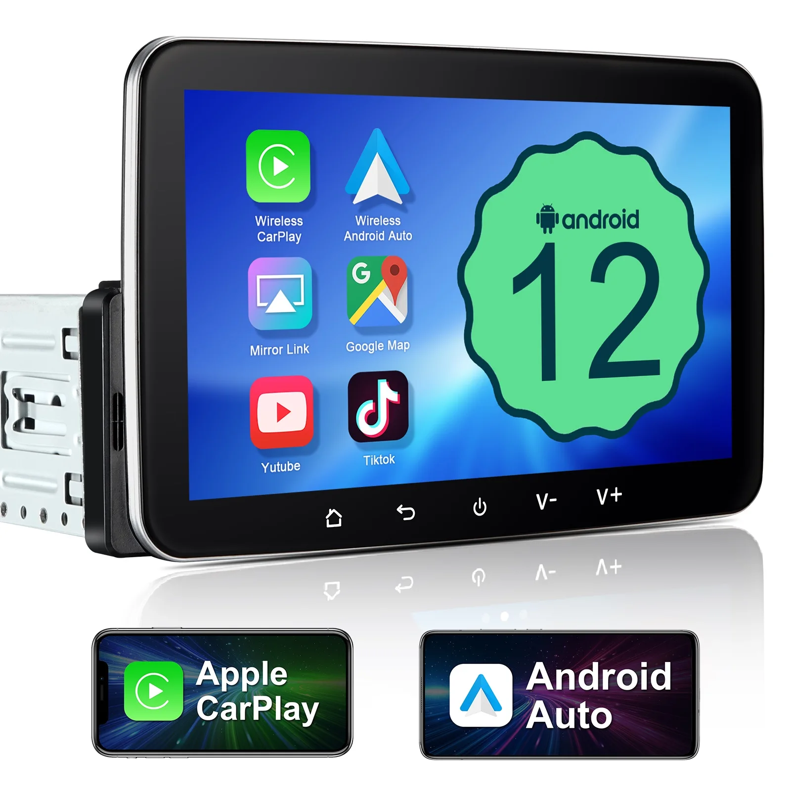 Autoradio Android 1 Din IYING 2+32G avec GPS, stéréo, Carplay sans fil, Android Auto, lecteur multimédia 7 pouces, FM, Bluetooth, WIFI, MirrorLink