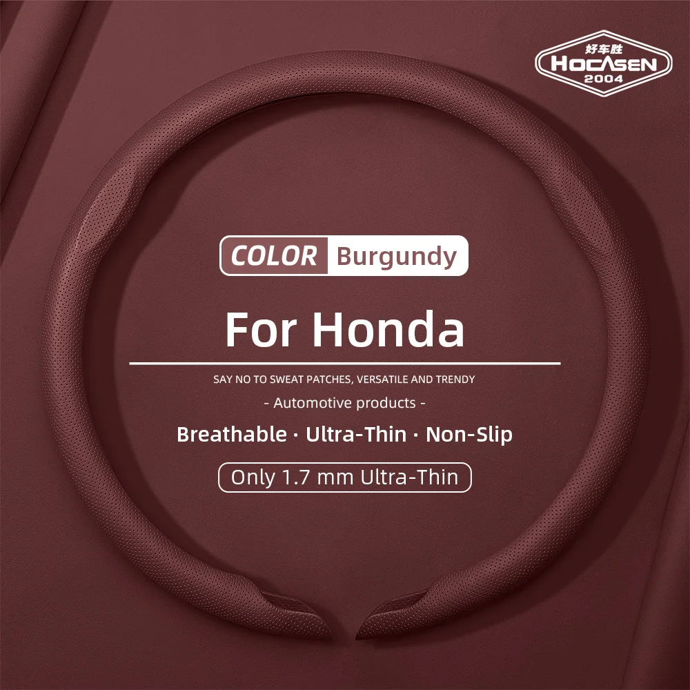 Suitable for Honda Napa Leather Car Steering Wheel Cover, Ultra-Thin, Non-Slip, Sweat-Absorbent, Breathable, with Holes for Cr-V Civic Hr-V Zr-V Vezel City Amaze Fit Jazz Accord Wr-V Br-V Elevate Pilot