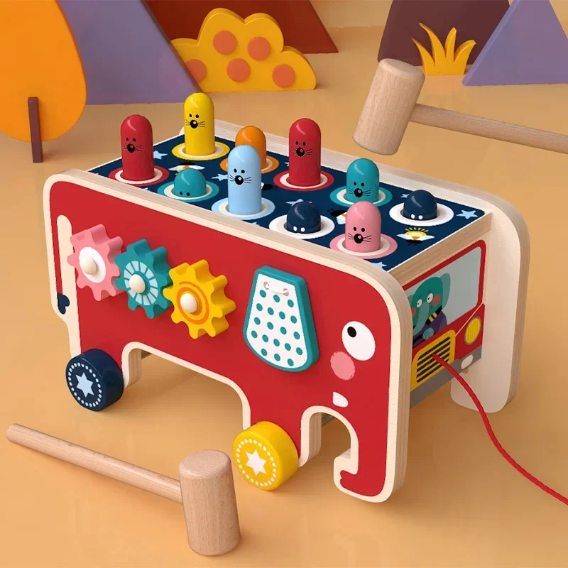 BabyToys bebe maluch dzieci drewniana zabawa gra Montessori zabawki aktywizujące dla dzieci słoń bijący whack-A-Mole młotek walenie — 2